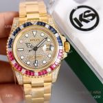 Swiss Grade 1 Replica Rolex 2836 GMT-Master II Iced Out Yellow Gold Watch